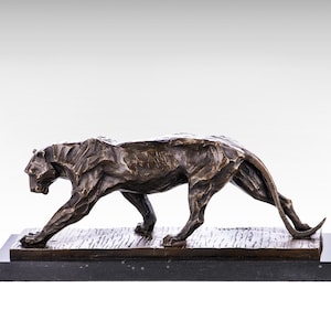 Grande escultura de bronze de pantera ambulante, estátua de pantera de bronze, estátua de bronze moderna, estatueta de animal vintage, decoração, ideias para presentes de inauguração de casa