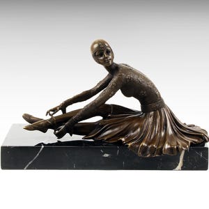 Bronze Sculpture of Sitting Woman Dancer, Modern Bronze Statue on Marble Base, Art Nouveau Metal Sculpture Contemporary Art Gift Room Decor