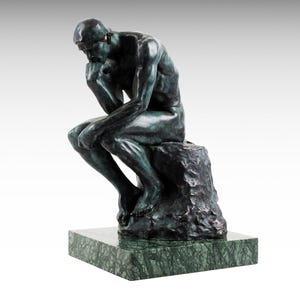 Gran estatua de bronce de El Pensador, escultura de bronce patinado sobre base de mármol, diseño de A. Rodin, arte antiguo, decoración de interiores, figura masiva