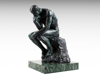 Large The Thinker Bronze Statue, Patinated Bronze Sculpture on Marble Base, Design by A. Rodin Antique Art Interior Decor Massive Figurine