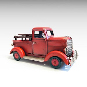 Camioneta clásica antigua de metal, réplica en miniatura, juguete vintage a escala, decoración de garaje, regalo para él.
