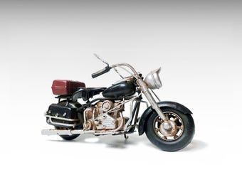 Vintage Black Metal Motorcycle Model, Chopper Motorcycle Toy Metal Model, Motorbike Retro Metal Sculpture Antique Oldtimer Housewarming Gift