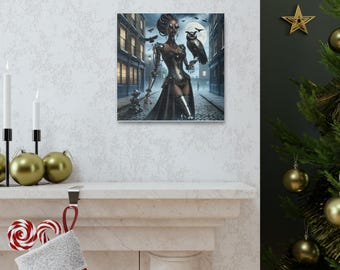 Cyberpunk Steampunk Fantasy Girl Wall Art | AI-Generated Industrial Gothic Print | Goth decor
