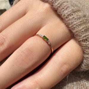 14K Gold Minimalist  Ring, Diamond Emerald Band Ring, Thin Band Promise Gold Ring, Baguette Emerald Ring, May Birthstone Birthday