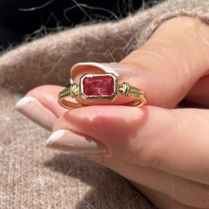 July Birthstone, Emerald Cut Ruby Ring, Ruby Bezel Ring, Ruby Ring Vintage Gold, Anniversary Gift For Lover, Ruby Ring