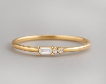 14K Gold Morse Code Ring, Personalized Diamond Initial Ring
