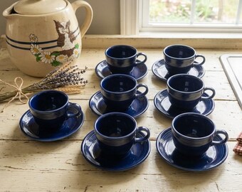 Fiestaware Cobalt Blue Tea Coffee Cup And Saucer Homer Laughlin Co Fiesta HLC 5 sets left LOT BUNDLE