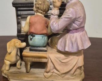 Vintage LEFTON FIGURINE #7424 PIANO lesson Boy Dog Piano Teacher Collectable