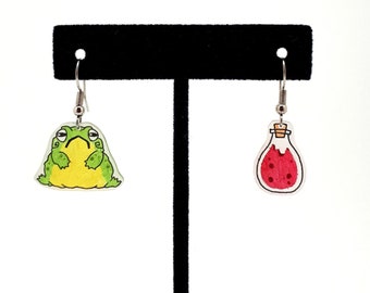 Frog and Potion Bottle Earrings