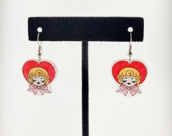 Valentine Heart Shaped Hat Kitschy Shrink Plastic Earrings