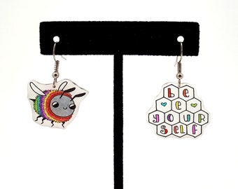 Rainbow Bee Shrink Plastic Earrings