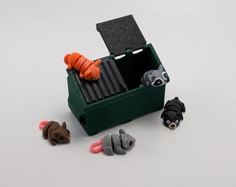 Mini Dumpster & Animals | Articulating Racoon, Mouse, Fox | Fidget Toy | Office Decor | Office Gift
