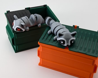Mini Racoon & Dumpster | Articulating Fidget Toy | Desk Organizer | Office Decor | Office Gift