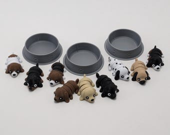 Mini Dogs in Dog Bowl Display | Articulating Labrador, Beagle, Dalmatian and more | Gift for Dog Lovers | 3D Printed Fidget Toy