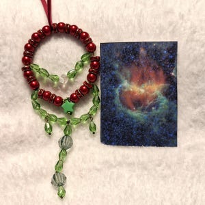 Lambda nebula necklace on red satin ribbon, galaxy jewellery, one of a kind space gift