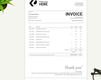 Invoice Template | Editable MS Word Google Docs | Professional Business Invoice  | Easy-to-use Services Invoice | Timesheet Invoice