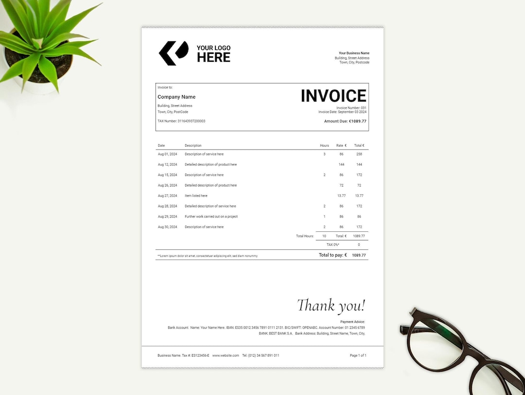 Invoice Template | Editable MS Word Google Docs | Professional Business ...