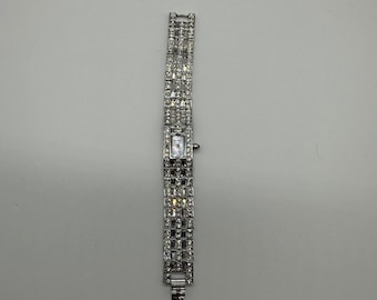 Vtg Erwin Pearl Damski zegarek kwarcowy z bransoletą z kryształu w kolorze srebrnym Wymaga baterii