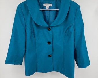 Danillo Damen Teal Blue Schalkragen 3/4 Ärmel Button Front Blazer Jacke