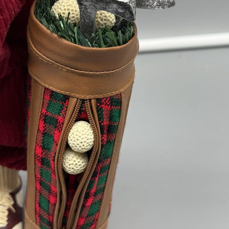 Vtg Karen Didion Golfing Santa Claus Christmas Figure Golf Bag Holiday Decor 18" image 3