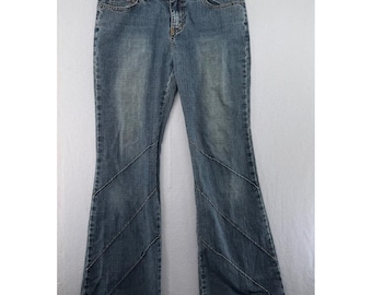 Vtg Y2K Jordache Lo-Rise Flare Jeans Womens Blue Denim Bootcut Diagonal Seam 28"