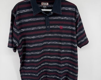 Vintage Y2K Skate Streetwear Tony Hawk Polo Shirt Mens Medium Striped Black Red