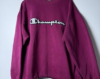 VTG 90er Jahre Champion Pullover Sweatshirt Gesticktes Logo Kordelzug Saum Kastanienbraun Gr. L