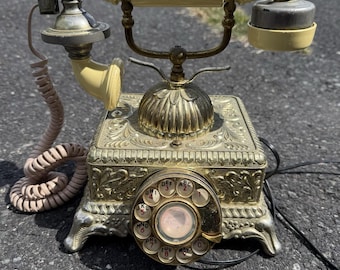Vintage Radio Shack Rotary Telephone Ornate Victorian Baroque Monarch Brass/Gold