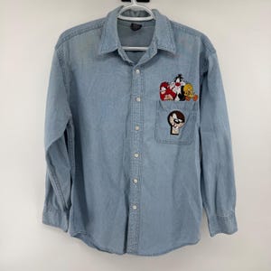 Camiseta vaquera vintage de 1997 de Warner Bros Studio Store con estampado de Looney Tunes para hombre, talla pequeña (Taz)