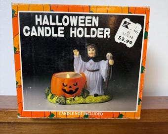 Vintage Halloween Świecznik Wiedźma Dynia Ceramiczna Figurka Dekoracja Kmart