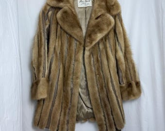 Vintage Max David Furs Genuine Mink Fur With Leather Trim Coat Women&#39;s 20x34