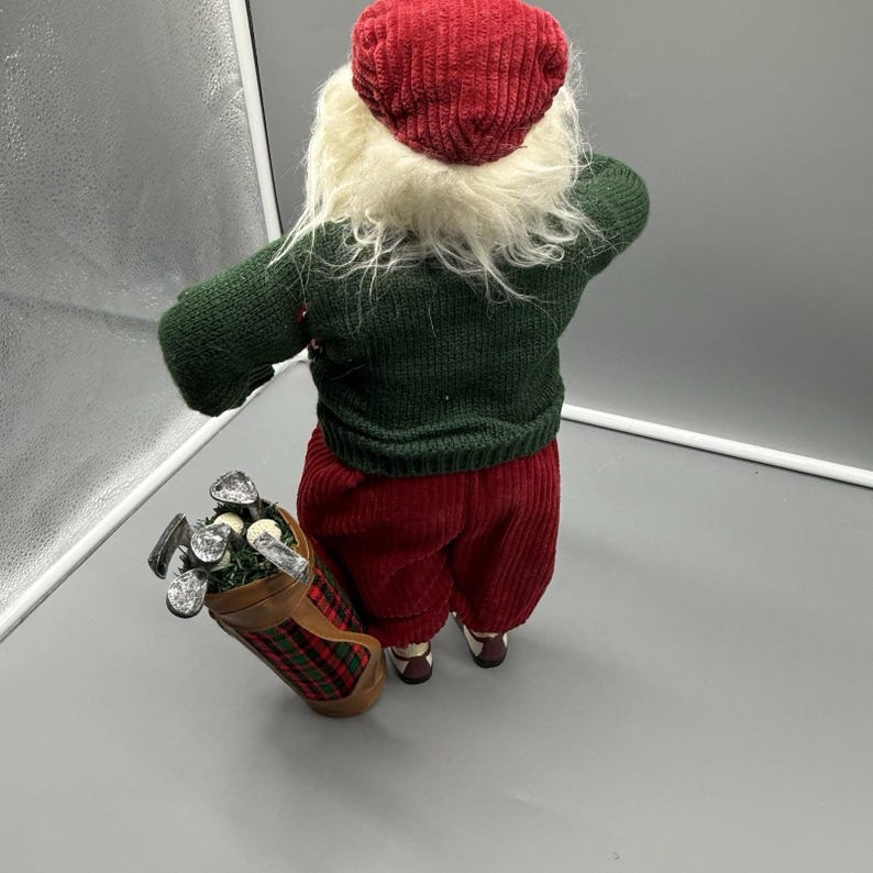 Vtg Karen Didion Golfing Santa Claus Christmas Figure Golf Bag Holiday Decor 18" image 5