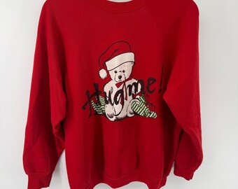 Sudadera navideña vintage B.J. Design Concepts roja con osito de peluche "Abrázame" talla XL
