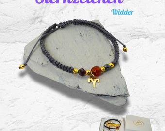 Paracord Bracelet Aries – Courage & Passion, Zodiac Sign Bracelet with Gemstones for Women and Men, Gift Idea