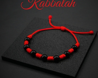 Black Tourmaline Bracelet, Red, 6 mm - 7 Stones, Kabbalah Protection Bracelet against the Evil Eye - Spiritual Talisman, Handmade Gift