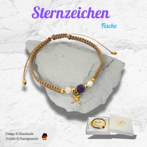 Beige Paracord Bracelet Pisces – Intuition, Healing & Spirituality, Zodiac Bracelet with Gemstones for Women and Men, Gift Idea