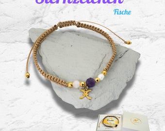 Beige Paracord Bracelet Pisces – Intuition, Healing & Spirituality, Zodiac Bracelet with Gemstones for Women and Men, Gift Idea