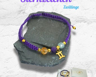Violet Gemini Bracelet – Citrine, Amethyst & Fluorite – Meaningful Bracelet, Handmade, Zodiac Gift