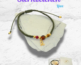 Olive green Leo bracelet with ruby, tiger's eye & resin stone – bracelet with meaning, handmade, zodiac gift
