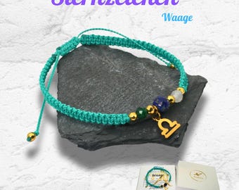 Turquoise paracord bracelet for Libra with emerald, lapis lazuli & rose quartz – zodiac bracelet with meaning and healing stones