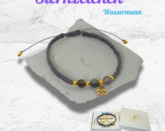 Aquarius bracelet with fluorite, smoky quartz & labradorite – bracelet with meaning, handmade, zodiac gift, power stone gift