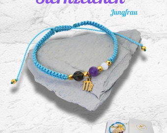 Virgo bracelet with amethyst, smoky quartz & jadeite – blue paracord bracelet with meaning, handmade, zodiac gift