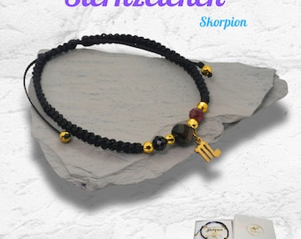 Scorpio Bracelet – Black Paracord with Tourmaline, Obsidian & Garnet | Gemstone Bracelet for Zodiac Signs, Gift for Her, Zodiac Bracelet