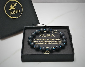 Lava stone bracelet with hematite – protection against negative energy, aura protection, mental strength