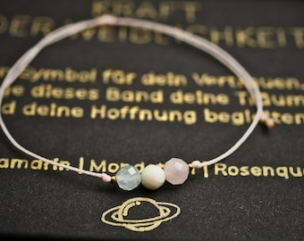 Baby Wish Bracelet with Aquamarine, Moonstone & Rose Quartz – Gemstone Lucky Charm for Hope – Personalized Gift