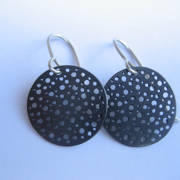 Medium Oxidized Sterling silver disk earrings