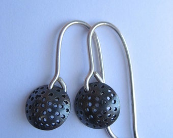 Oxidized sterling silver small dome earrings