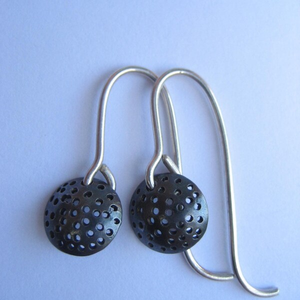 Oxidized sterling silver small dome earrings