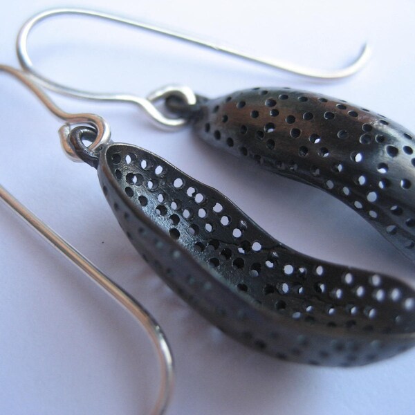 Oxidized Medium Sterling silver impression earrings