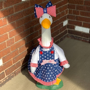 Red, White & Goose! Patriotic outfit for your concrete porch goose! Stars and Stripes dress with bow! USA porch goose outfit!